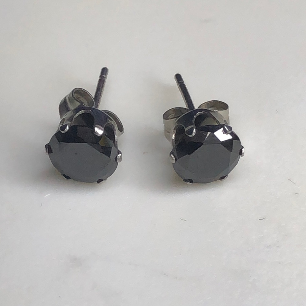 Black Crystal Stud Earrings - Unbranded
